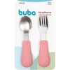 Kit Alimentação Talheres Infantil Cabo Em Silicone Rosa Buba