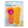 Kit Talheres Infantil Bebê Neon Rosa Com Estojo Buba 5410