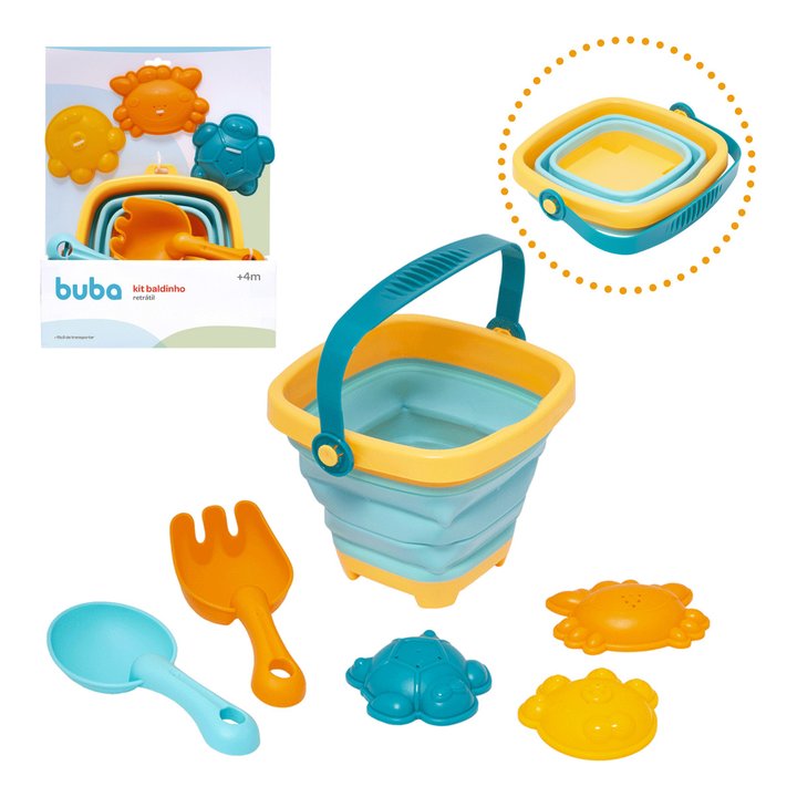 Kit Baldinho Retrátil De Praia Para Bebê Com Acessórios Buba