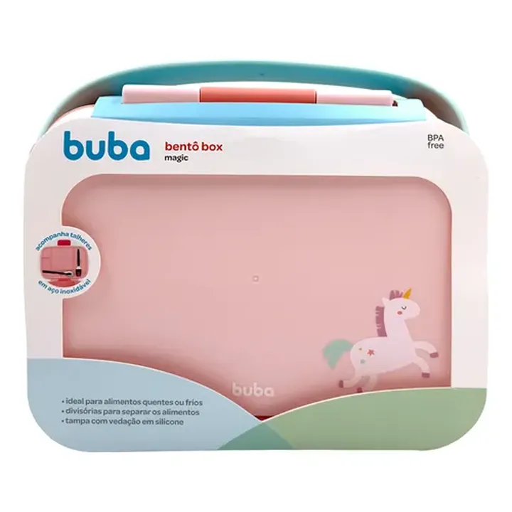Lancheira Bentô Box Magic Com Talheres Inox 1200ml Buba Cor Rosa