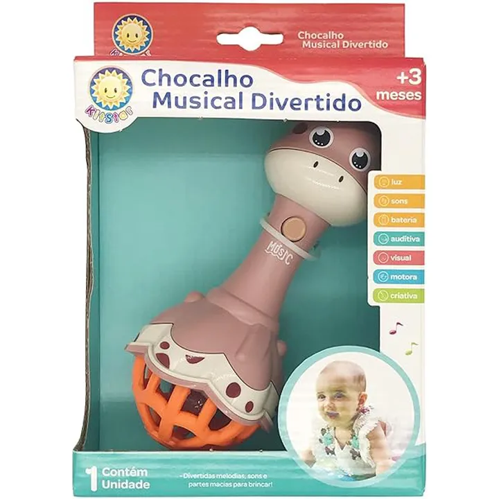 Chocalho Mordedor Musical Divertido Girafa 3 meses + Rosa