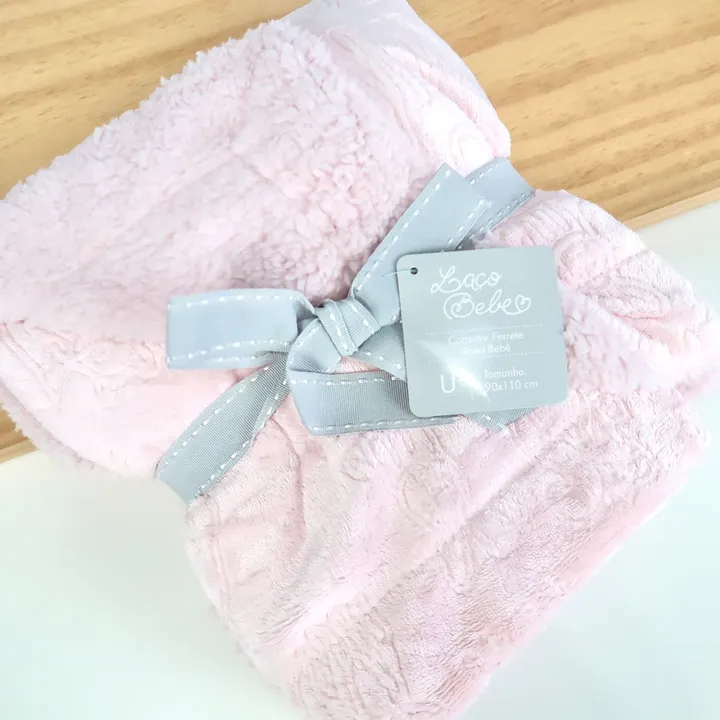 Cobertor Ferrete - Rosa - Laço bebê