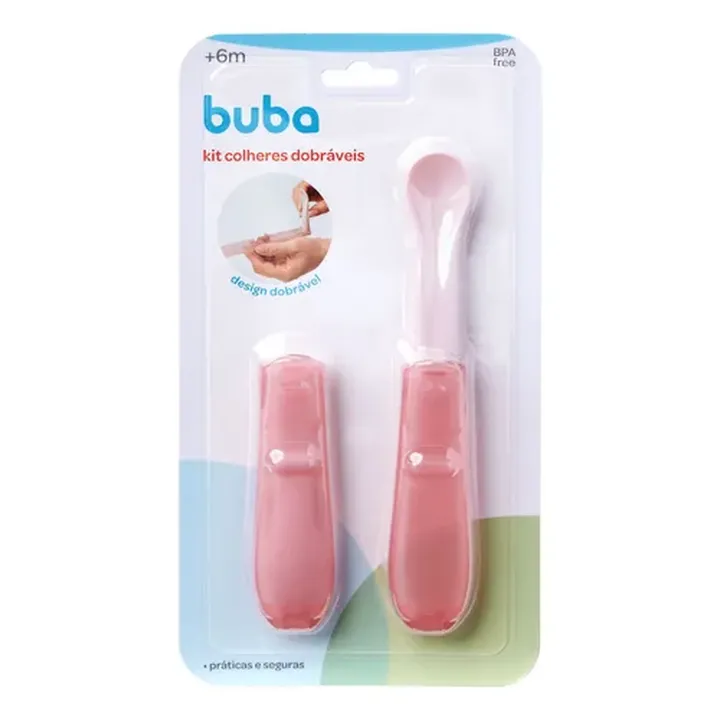 Kit 2 Colheres Dobraveis Rosa Com Estojo Buba 6m+