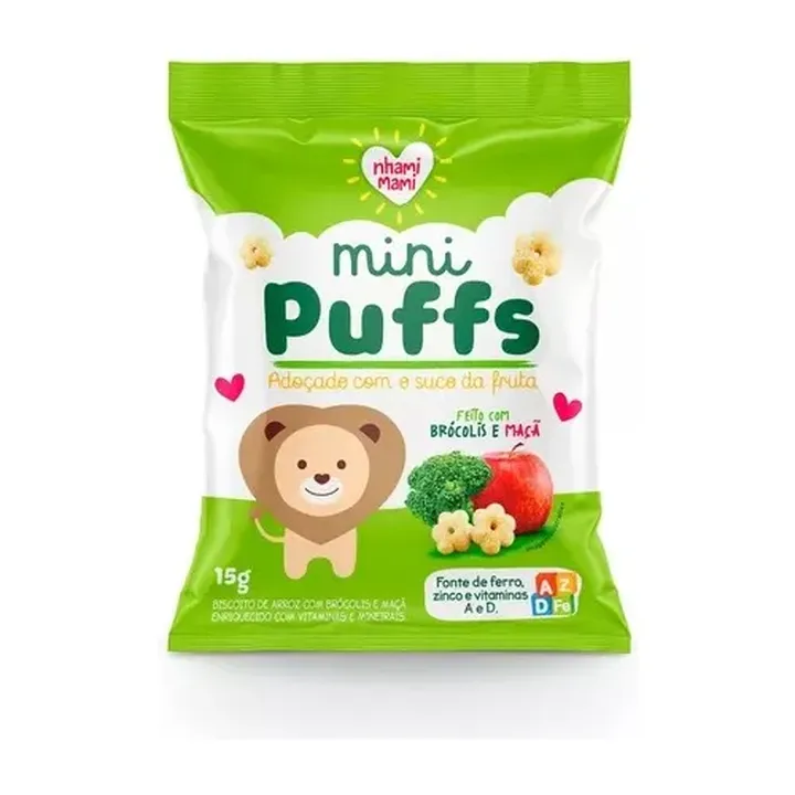 Mini Puffs Snack P/crianças Brócolis E Maçã 15g -nhamimami
