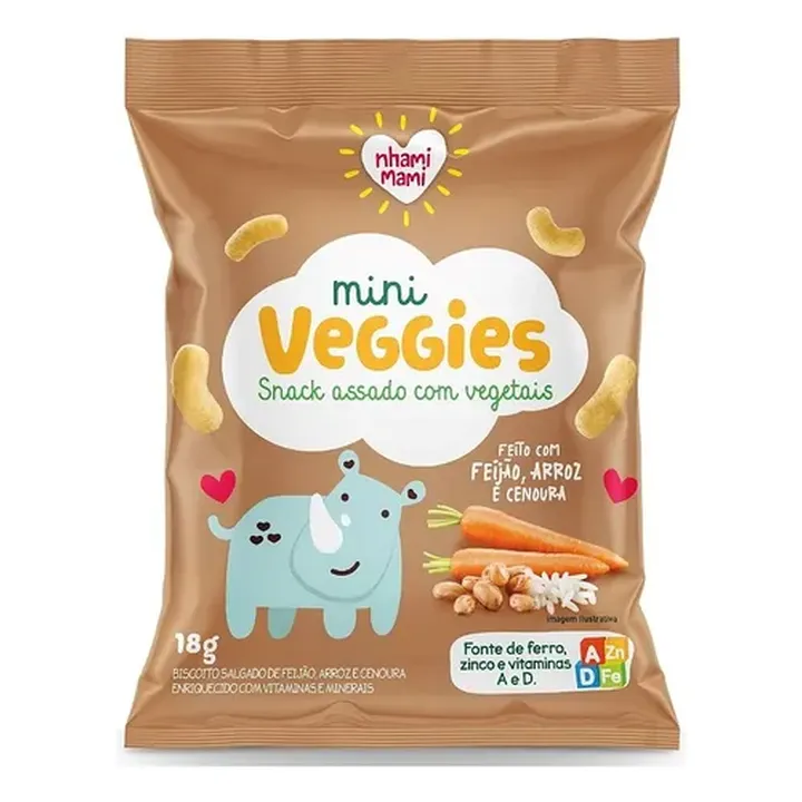 Mini Veggies Snack Feijão Arroz E Cenoura 18g - Nhamimami